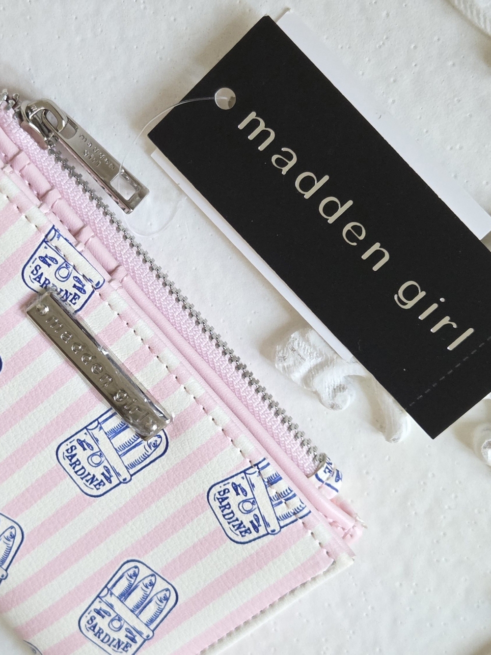 Madden Girl Pink Striped Coin Pouch with Blue Print